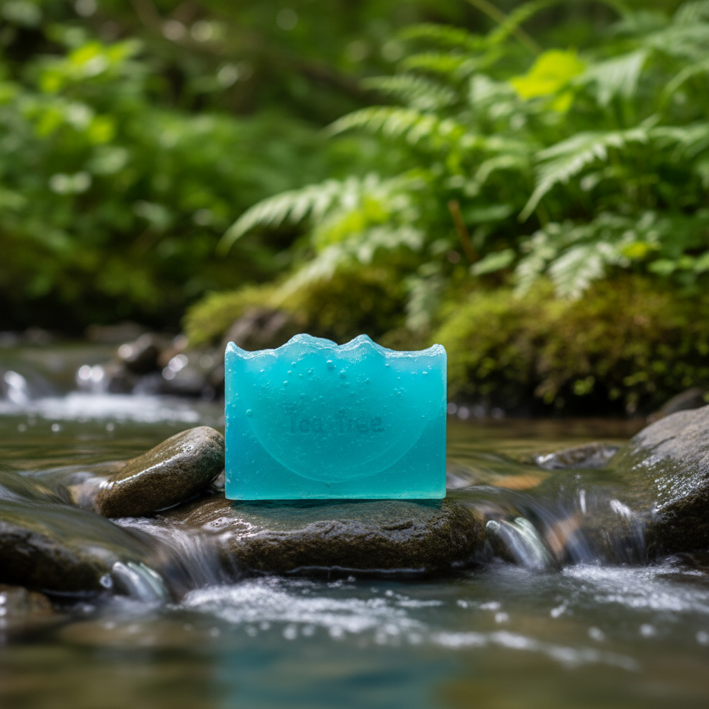 Jabón de árbol de té junto al arroyo