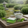 Jabón artesanal de té verde en plantación japonesa