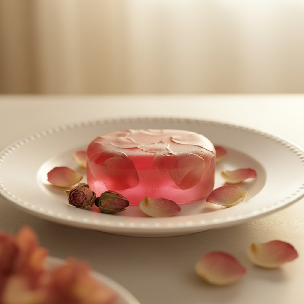 Jabón de rosa con pétalos secos