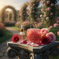 Jabón artesanal de rosa en jardín romántico